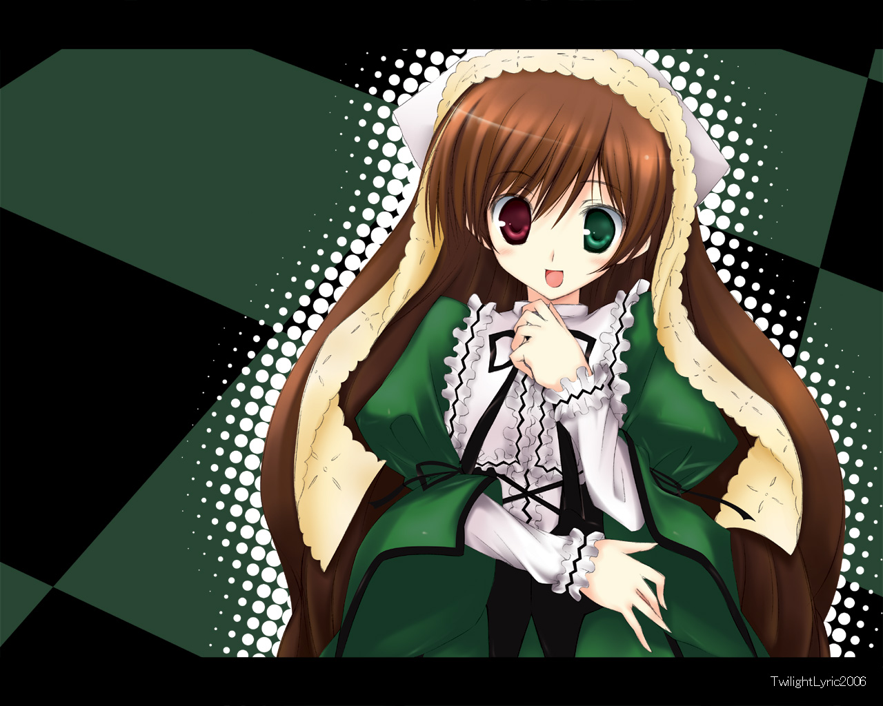 suiseiseki, rozen maiden, 00s, 1girl, female focus, headscarf, heterochromia, long hair, solo, white headscarf