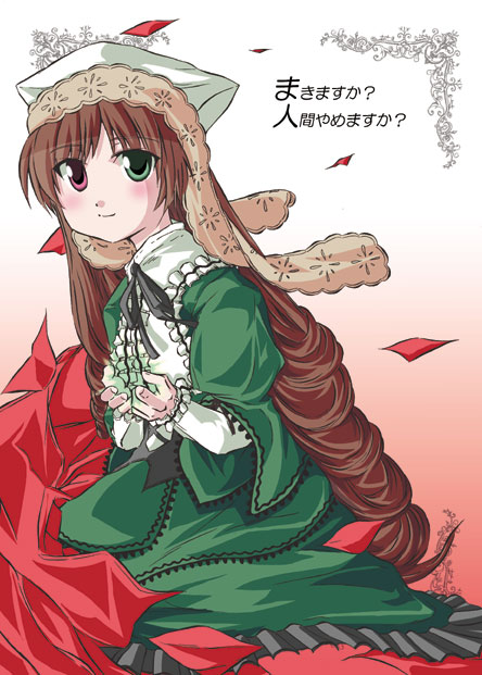 suiseiseki, rozen maiden, 00s, 1girl, female focus, headscarf, heterochromia, long hair, solo, white headscarf