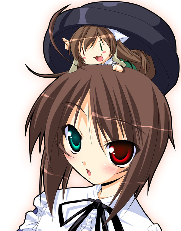 souseiseki, suiseiseki, rozen maiden, 00s, 2girls, chibi, chibi only, hat, headscarf, heterochromia, multiple girls, siblings, sisters, twins, white headscarf