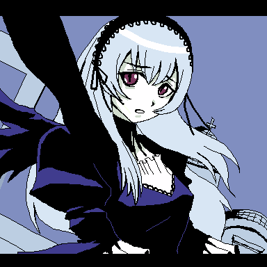 suigintou, rozen maiden, silver hair, lowres, 00s, pale skin, purple eyes, solo