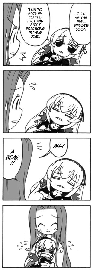kakizaki megu, suigintou, rozen maiden, hard-translated, third-party edit, translated, 00s, 4koma, comic, english text, greyscale, monochrome
