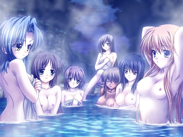 dangan ai, enkai, furukubo rin, kasumi (shichinin no imouto), kumasaka otone, matsumoto sen, oran, osanai suzu, sengoku no imouto nananin no imouto, sengoku no imouto shichinin no imouto, 6+girls, breasts, covering privates, everyone, medium breasts, multiple girls, naked towel, nipples, nude, nude cover, onsen, small breasts, towel, upper body