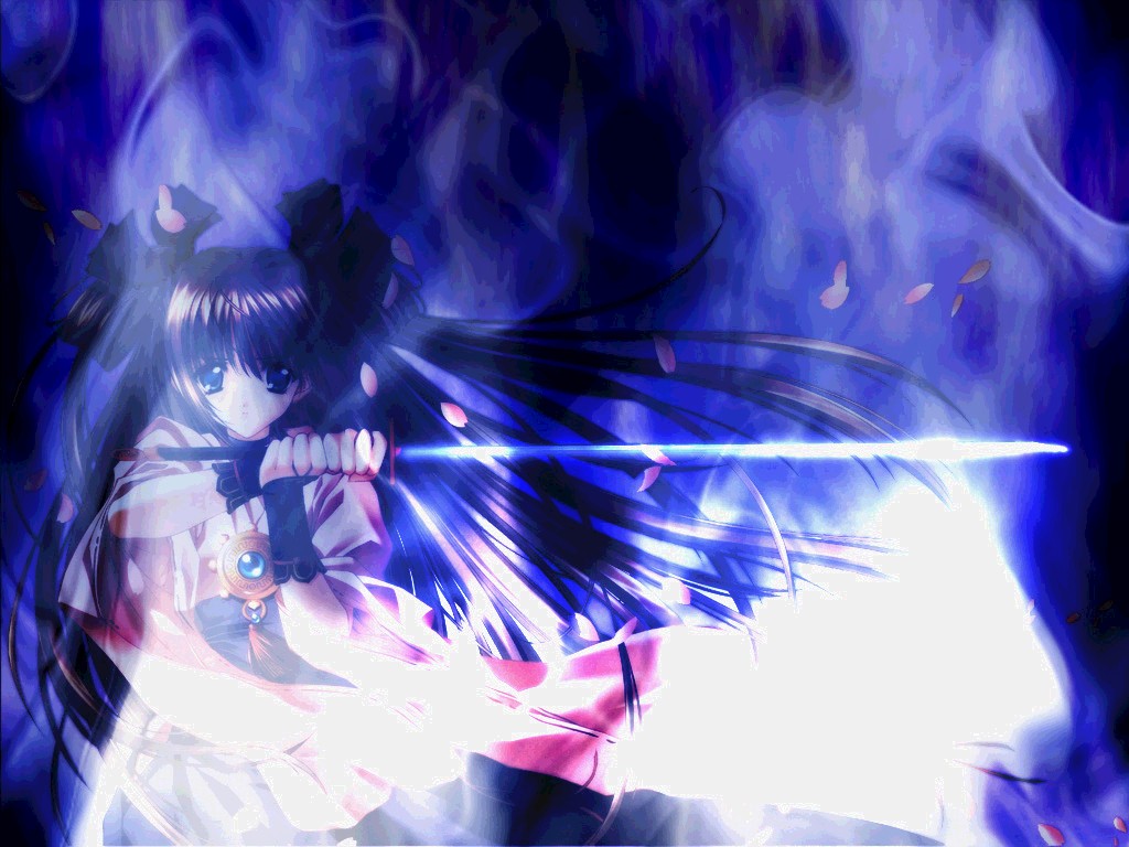 carnelian, 1girl, brown eyes, brown hair, female focus, katana, long hair, solo, sword, weapon