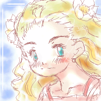 hanamoto hagumi, honey and clover, lowres, 00s, 1girl, blonde hair, blush, collarbone, expressionless, female focus, flower, green eyes, hair flower, hair ornament, lily (flower), portrait, solo, upper body