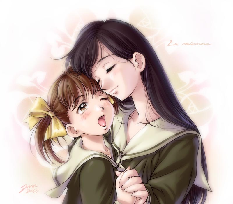 sameha ikuya, fukuzawa yumi, ogasawara sachiko, maria-sama ga miteru, 00s, 2girls, closed eyes, holding hands, multiple girls, school uniform, serafuku, tongue, yuri