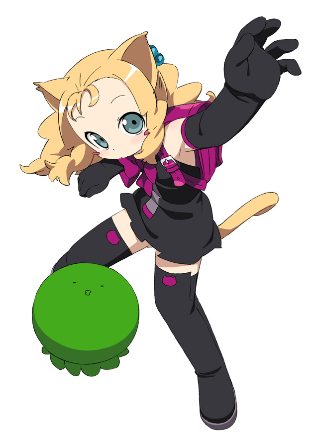 kanzaki hiro, original, 1girl, animal ears, black thighhighs, cat ears, cat tail, female focus, full body, simple background, solo, tail, thighhighs, white background