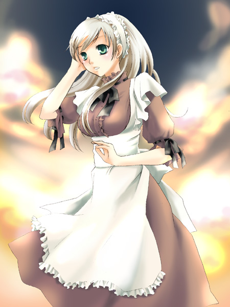 oujima tamaki, original, tagme, apron, green eyes, maid, maid apron, solo