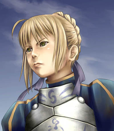 zono (rinkara-sou), artoria pendragon (fate), saber (fate), fate/stay night, fate (series), lowres, 00s, 1girl, ahoge, armor, blonde hair, female focus, green eyes, solo