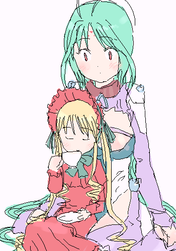 len (tsukihime), ren (dears), shinku, dears, rozen maiden, lowres, crossover, parody