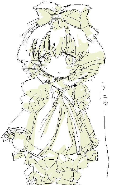 hinaichigo, rozen maiden, tagme, 00s, 1girl, female focus, monochrome, solo, yellow theme