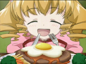 hinaichigo, rozen maiden, animated, animated gif, anime screenshot, lowres, 00s, 1girl, blonde hair, female focus, fork, green eyes, knife, solo