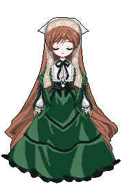 kikujin, suiseiseki, rozen maiden, animated, animated gif, lowres, 00s, 1girl, female focus, full body, headscarf, heterochromia, knife, long hair, solo, transparent background, very long hair, white headscarf, yandere