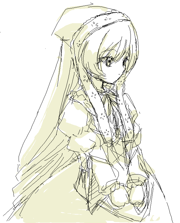 suiseiseki, rozen maiden, 00s, 1girl, female focus, long hair, monochrome, solo, yellow theme