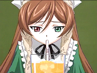 suiseiseki, rozen maiden, animated, animated gif, anime screenshot, lowres, 00s, 1girl, female focus, headscarf, heterochromia, qvga, solo, white headscarf