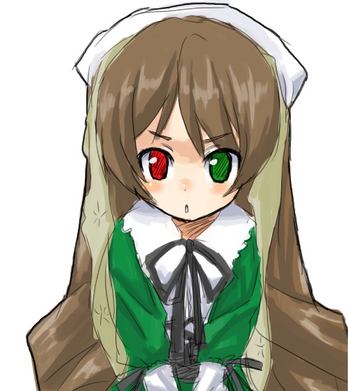 suiseiseki, rozen maiden, 00s, 1girl, female focus, headscarf, heterochromia, long hair, solo, white headscarf