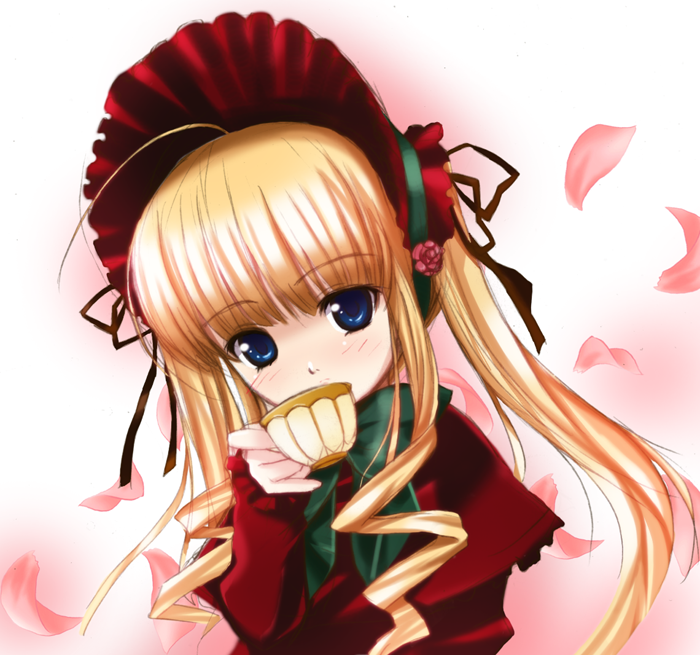 shinku, rozen maiden, tagme, 00s, 1girl, blonde hair, cup, female focus, solo, teacup