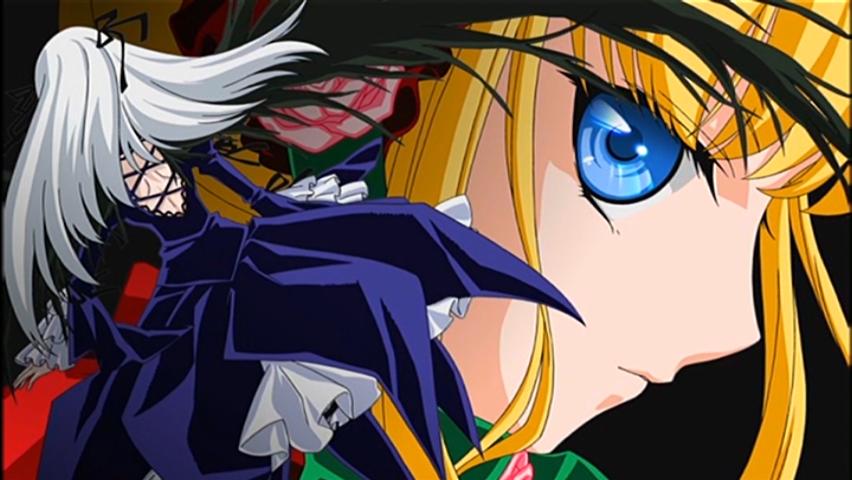 shinku, suigintou, rozen maiden, silver hair, 00s, 2girls, backless dress, backless outfit, blonde hair, blue eyes, close-up, dress, from behind, long hair, multiple girls