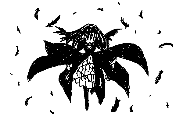 suigintou, rozen maiden, animated, animated gif, easytoon (medium), 00s, feathers, greyscale, monochrome, solo