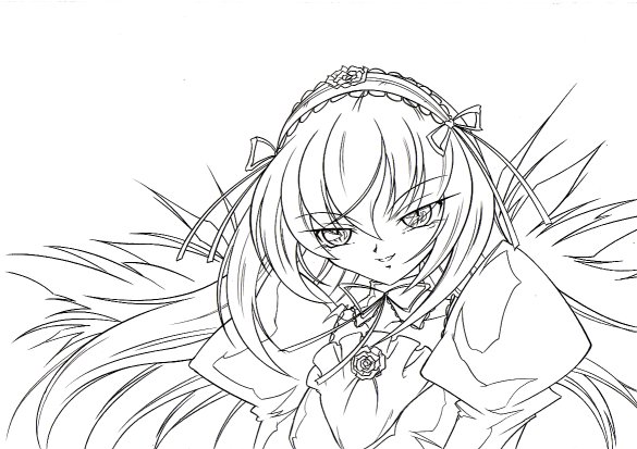suigintou, rozen maiden, tagme, 00s, greyscale, long hair, monochrome, wings