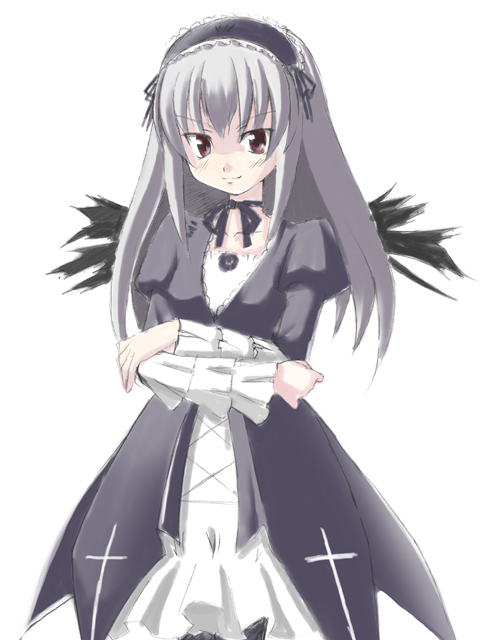 suigintou, rozen maiden, silver hair, tagme, 00s, purple eyes, solo, wings