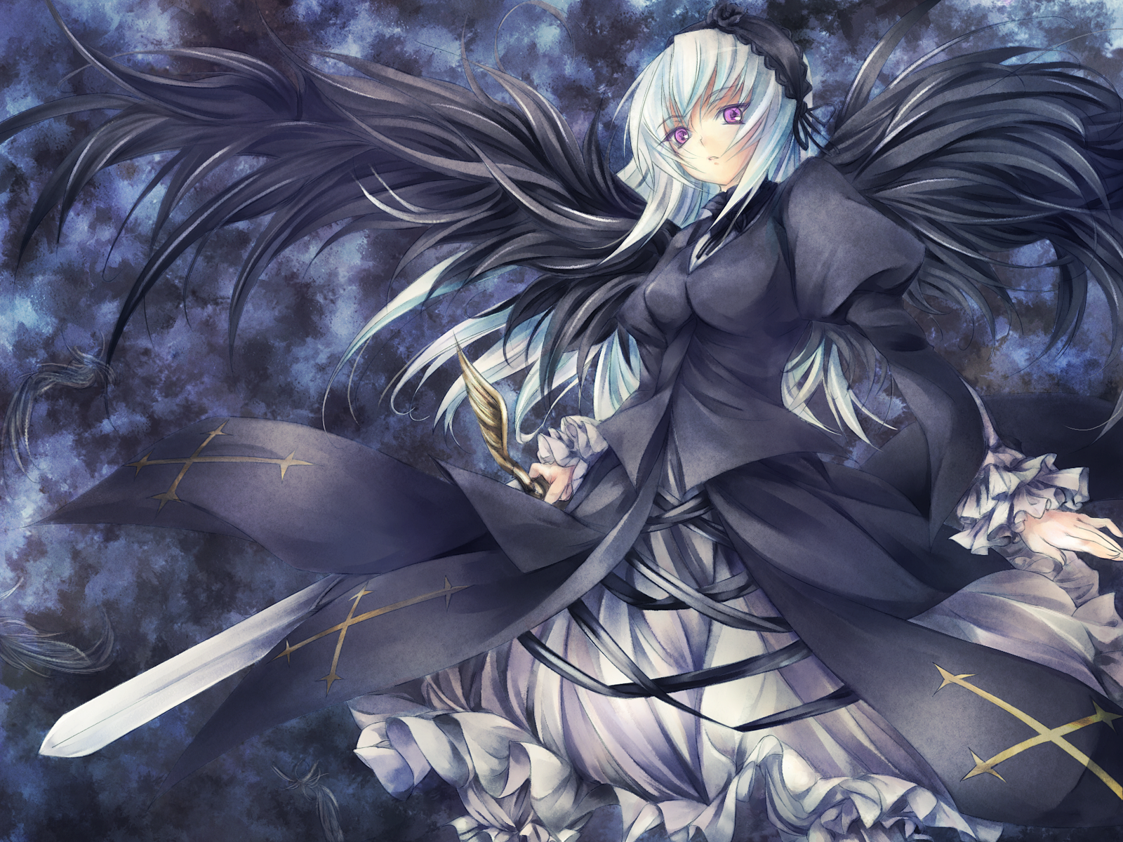 suigintou, rozen maiden, highres, tagme, 00s, 1girl, female focus, goth fashion, solo