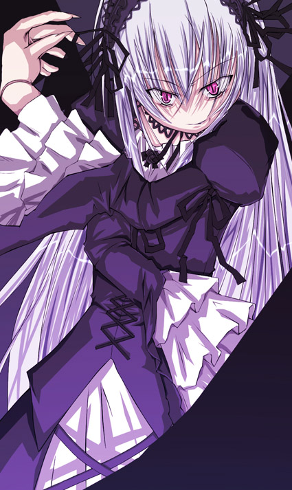 suigintou, rozen maiden, silver hair, 00s, 1girl, female focus, pink eyes, solo