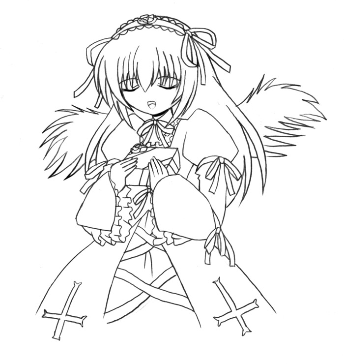 suigintou, rozen maiden, tagme, 00s, 1girl, female focus, greyscale, monochrome, solo