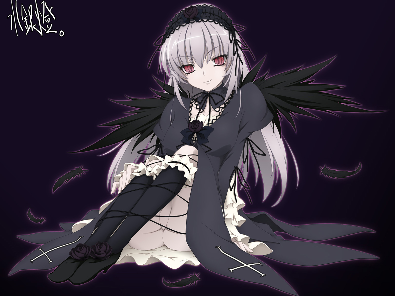 akinoko, suigintou, rozen maiden, silver hair, highres, 00s, 1girl, female focus, pink eyes, solo, upskirt
