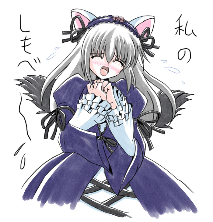 imai kazunari, suigintou, rozen maiden, tsukuyomi moonphase, 00s, 1girl, animal ears, cat ears, female focus, kemonomimi mode, simple background, solo, white background