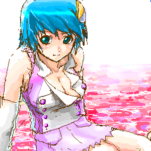 scheris adjani, scryed, lowres, 00s, 1girl, female focus, nipple slip, nipples, oekaki, popped collar, solo