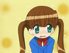 nakayama chinatsu, sensei no ojikan, animated, animated gif, lowres, 00s, 1girl, blush, brown hair, embarrassed, female focus, green eyes, long hair, open mouth, school uniform, serafuku, solo, twintails