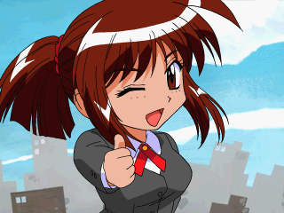 morii kaho, sentimental graffiti, lowres, 1990s (style), 1girl, brown eyes, brown hair, female focus, qvga, retro artstyle, school uniform, serafuku, solo, thumbs up