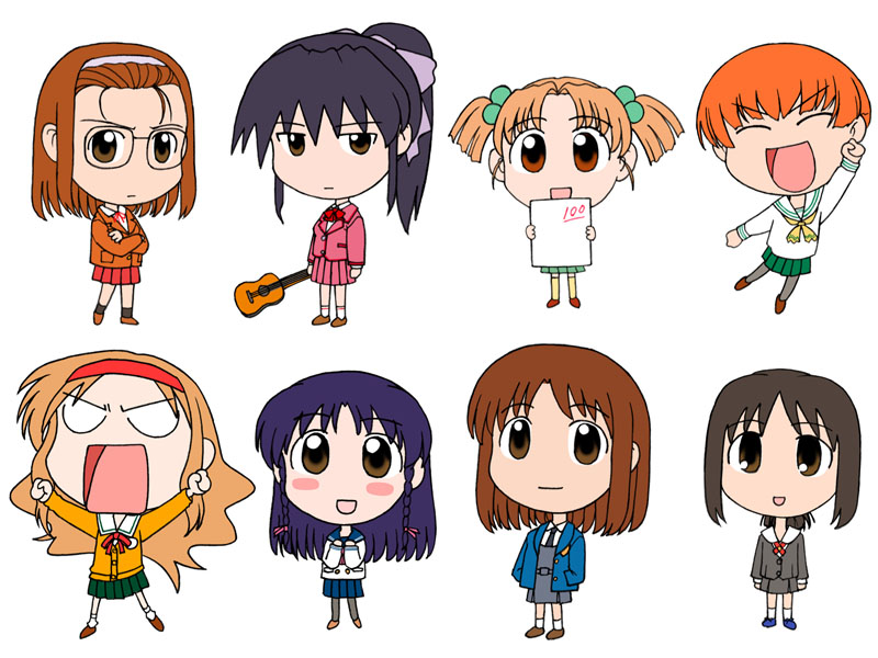 endou akira, hosaka miyuki, hoshino asuka, matsuoka chie, morii kaho, nagakura emiru, sugihara manami, yamamoto rurika, azumanga daiou, sentimental graffiti, 6+girls, chibi, chibi only, crossover, everyone, multiple girls, pantyhose, parody, school uniform, style parody