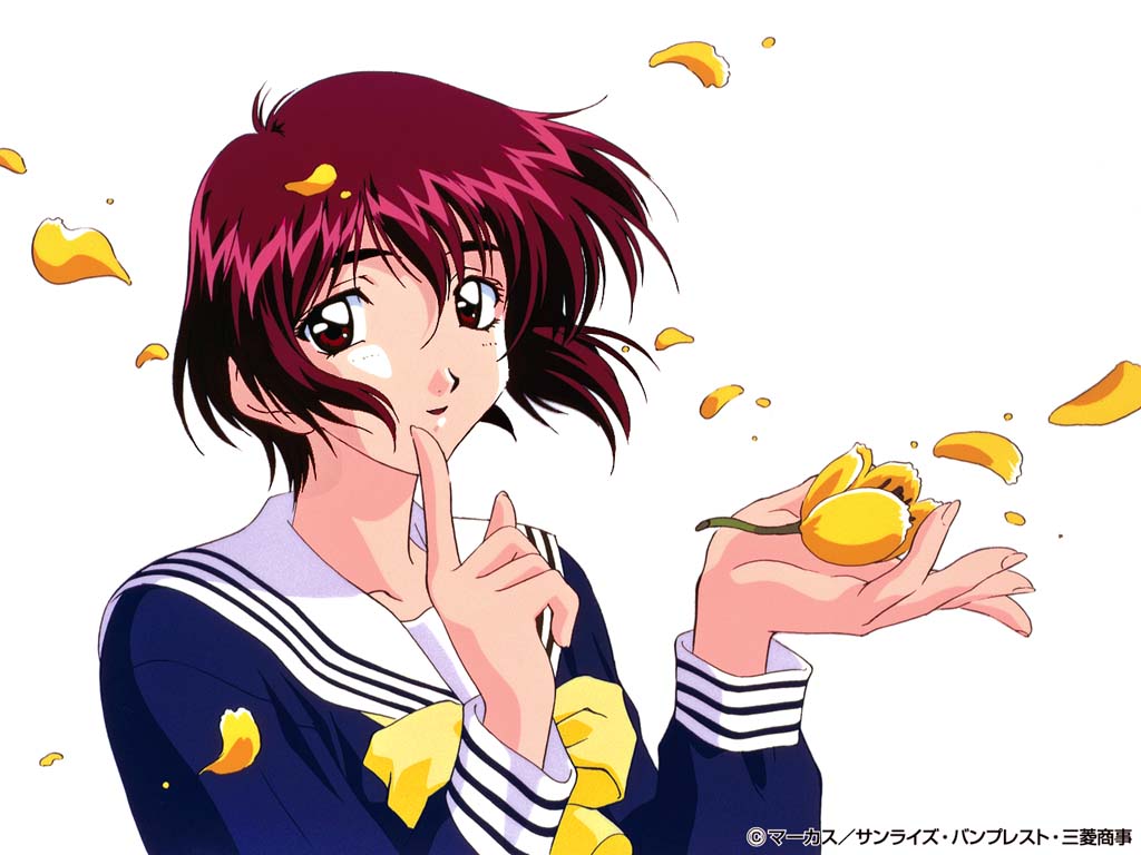 nanase yuu, sentimental graffiti, 1990s (style), 1girl, copyright notice, female focus, long sleeves, looking at viewer, retro artstyle, solo