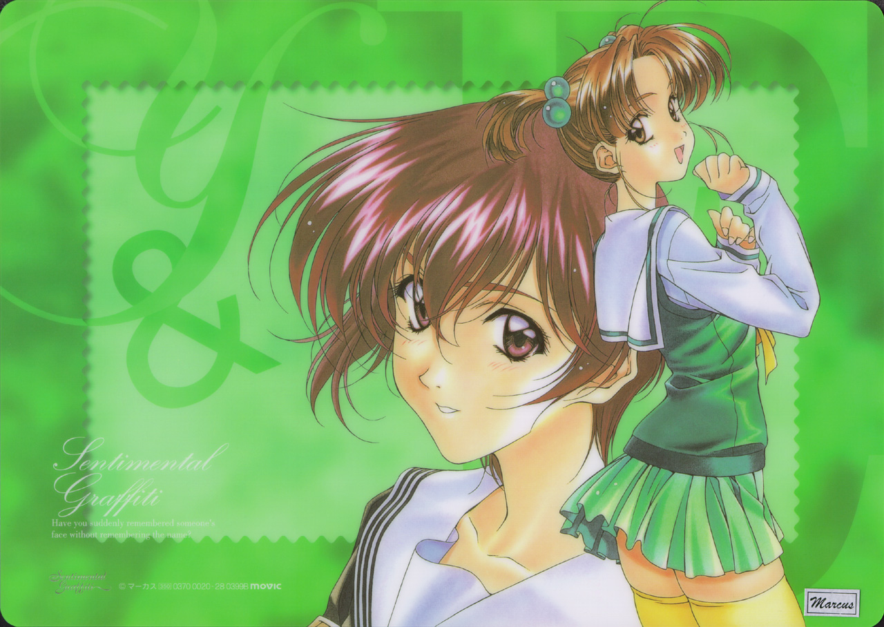 nagakura emiru, nanase yuu, sentimental graffiti, 1990s (style), 2girls, english text, multiple girls, retro artstyle, school uniform, serafuku