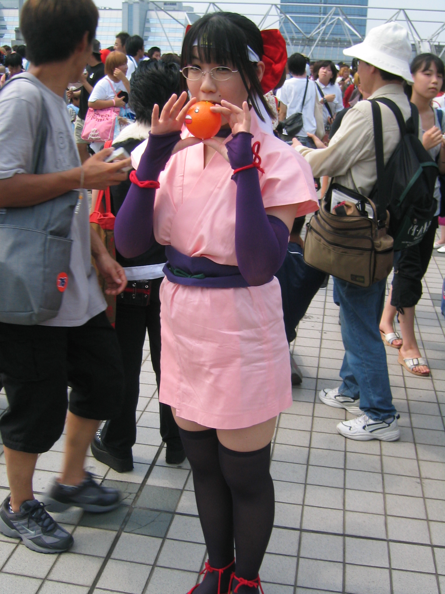 shinobu (ninin ga shinobuden), ninin ga shinobuden, cosplay photo, highres, photo (medium), cosplay, glasses, headband, ninja, solo, thighhighs