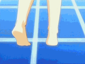 sakuya (sister princess), sister princess, light, animated, animated gif, anime screenshot, lowres, non-web source, 00s, 1girl, adjusting clothes, adjusting swimsuit, armpits, barefoot, bikini, blue eyes, bouncing breasts, breasts, brown hair, feet, female focus, leaning forward, low twintails, pool, poolside, smile, soles, solo, swimsuit, twintails, undressing
