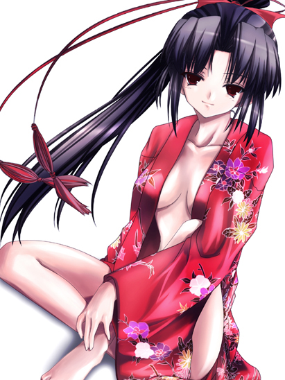 haruka (sister princess), sister princess, 00s, 1girl, female focus, japanese clothes, open clothes, open shirt, ponytail, shirt, solo