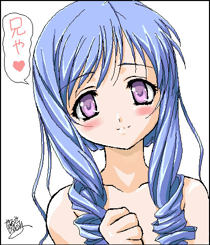 aria (sister princess), sister princess, lowres, 00s, 1girl, female focus, oekaki, solo, speech bubble, topless female