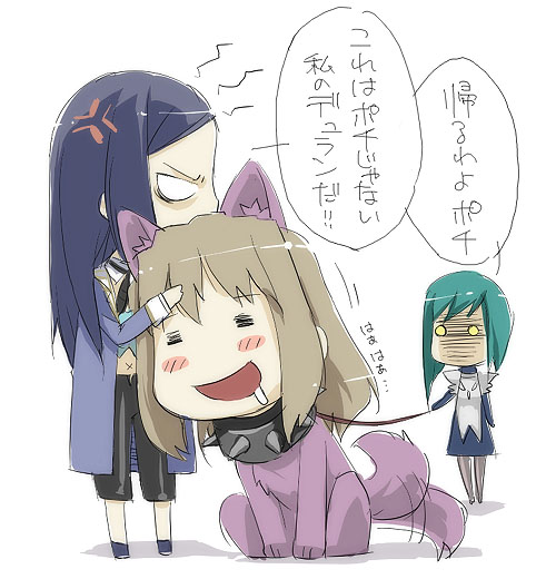 kyo (kuroichigo), natsuki kruger, shizuru viola, tomoe marguerite, my-otome, translated, 00s, 3girls, asymmetrical hair, blush, brown hair, long hair, multiple girls, pantyhose, simple background
