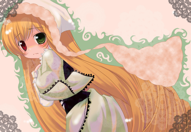 suiseiseki, rozen maiden, tagme, 00s, headscarf, heterochromia, long hair, solo, very long hair, white headscarf