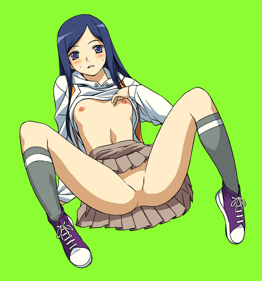 a1 (initial-g), kuga natsuki, my-hime, 00s, 1girl, breasts, clothes lift, female focus, flat chest, loli, nipples, no pussy, pleated skirt, school uniform, serafuku, shirt lift, skirt, solo, spread legs