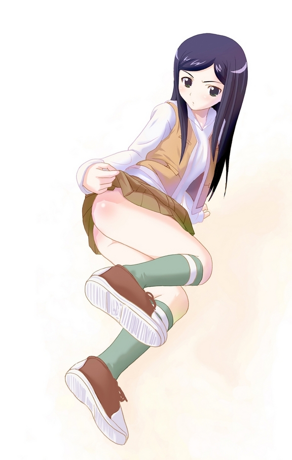 kuga natsuki, my-hime, 00s, ass, kneehighs, pleated skirt, school uniform, serafuku, shoes, skirt, sneakers, socks, solo