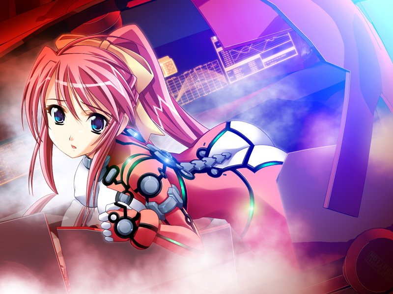 shinozuka atsuto, amatsue hikari, dyogrammaton, game cg, 1girl, ass, blue eyes, bodysuit, breasts, covered erect nipples, long hair, medium breasts, ponytail, red hair, solo