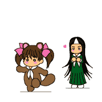 fukuzawa yumi, hosokawa kanako, maria-sama ga miteru, animated, animated gif, lowres, !, 00s, ?, chibi, ghost, heart, hitaikakushi, sigh, stalking, tanuki, triangular headpiece, walking
