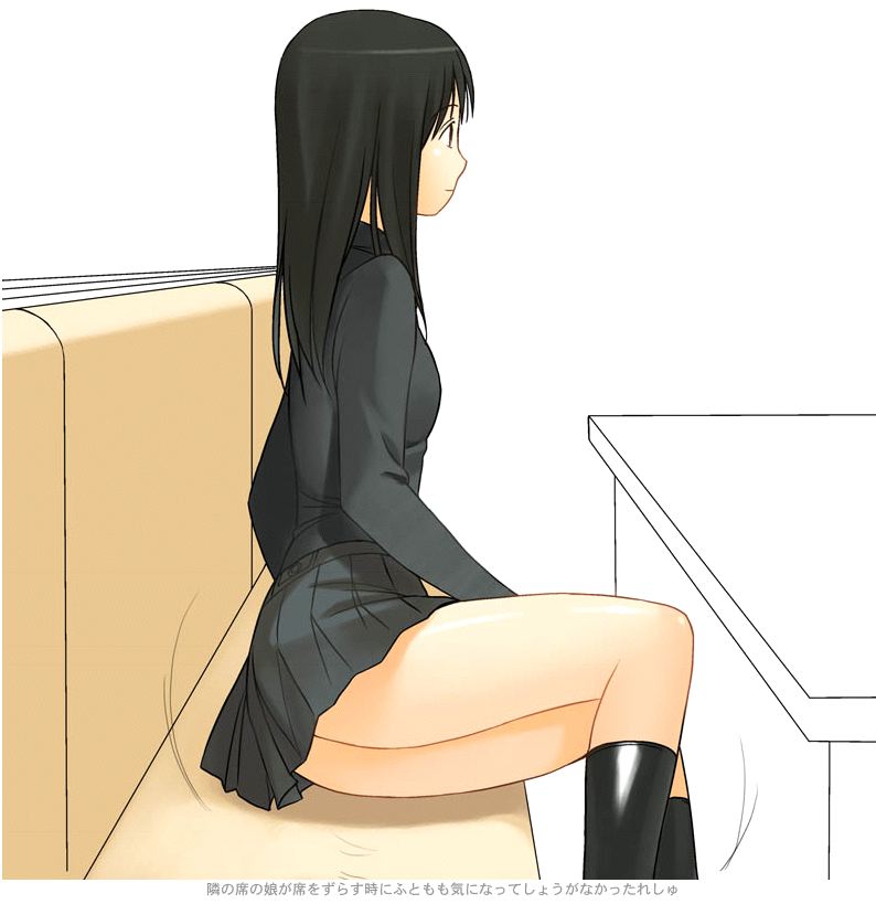 a1 (initial-g), tagme, 1girl, black hair, female focus, no panties, sitting, skirt, solo