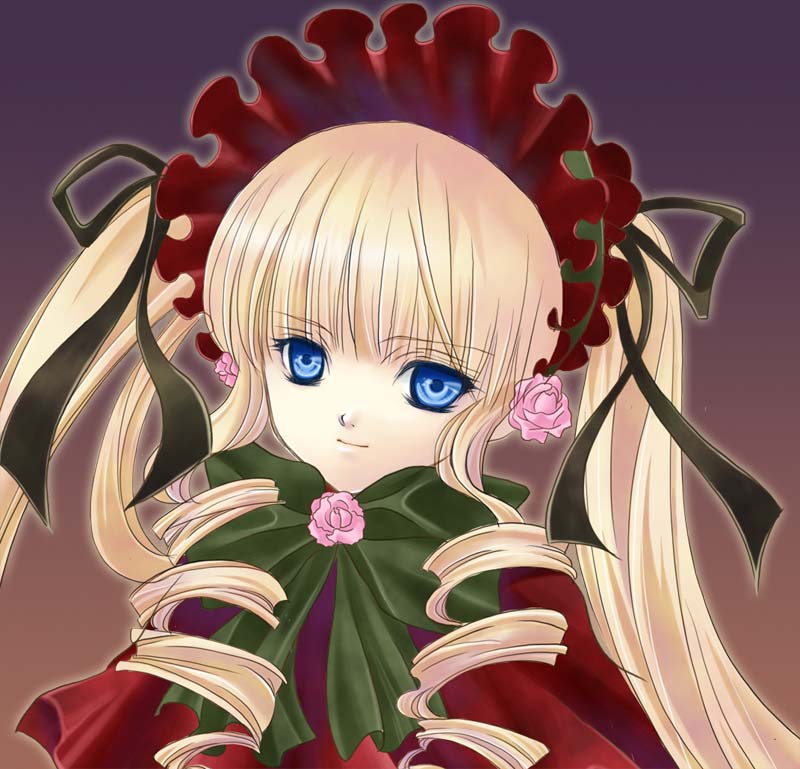 shinku, rozen maiden, tagme, 00s, 1girl, blonde hair, blue background, brown background, female focus, lolita fashion, simple background, solo