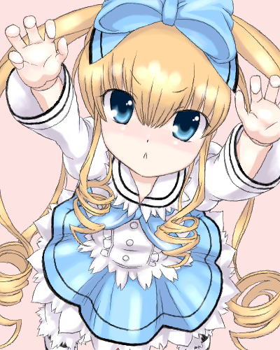 saga inu, shinku, rozen maiden, lowres, 00s, 1girl, alternate costume, blonde hair, female focus, solo
