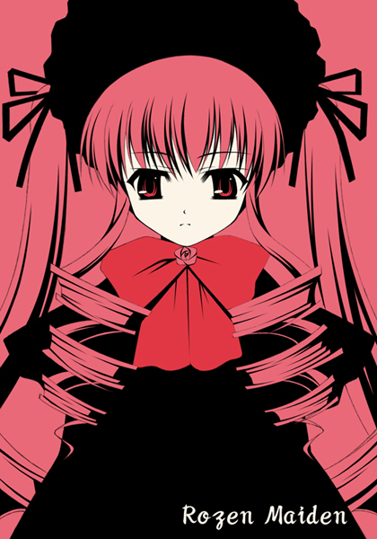 shinku, rozen maiden, tagme, 00s, 1girl, female focus, pink background, red background, simple background, solo
