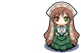 kikujin, suiseiseki, rozen maiden, animated, animated gif, lowres, 00s, 1girl, female focus, full body, headscarf, heterochromia, long hair, solo, transparent background, very long hair, white headscarf